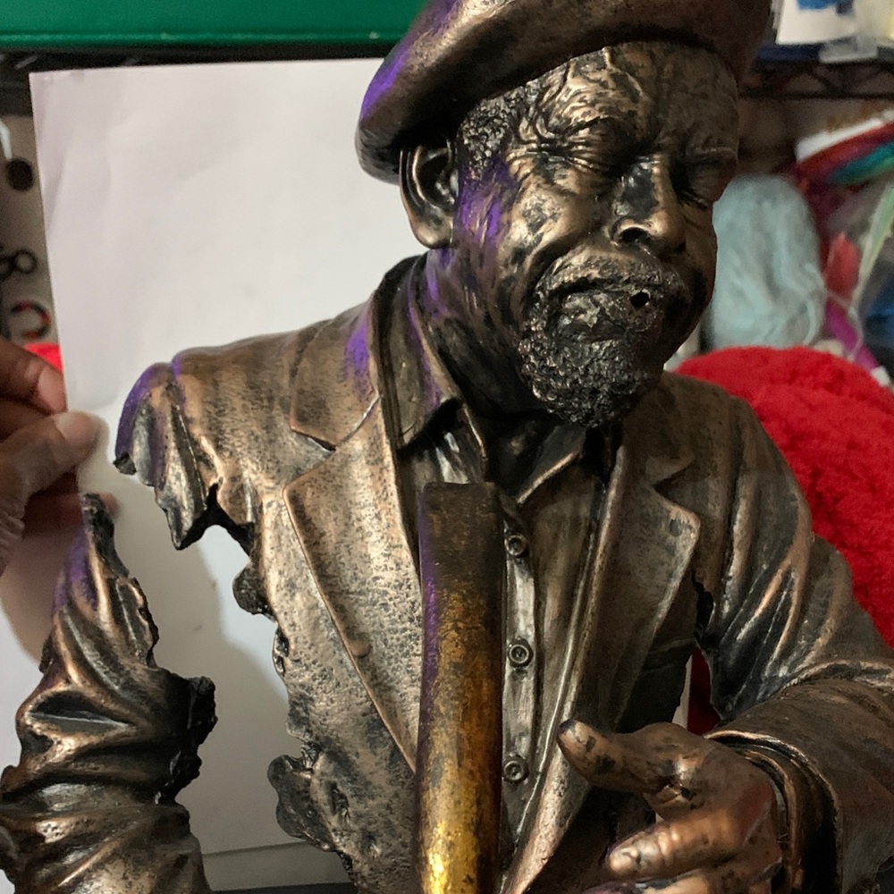 Antique Bronze African American Jazz Man Playing Saxophone Musician Sculpture